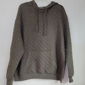 Falls Creek Hooded‎ Pull-Over Dark Olive Green Quilted Pouch Pocket Woman's XXL